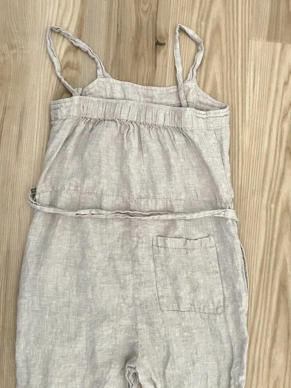 QUINCE 100% Linen Square Neck Jumpsuit Romper Natural Summer Coastal size Small